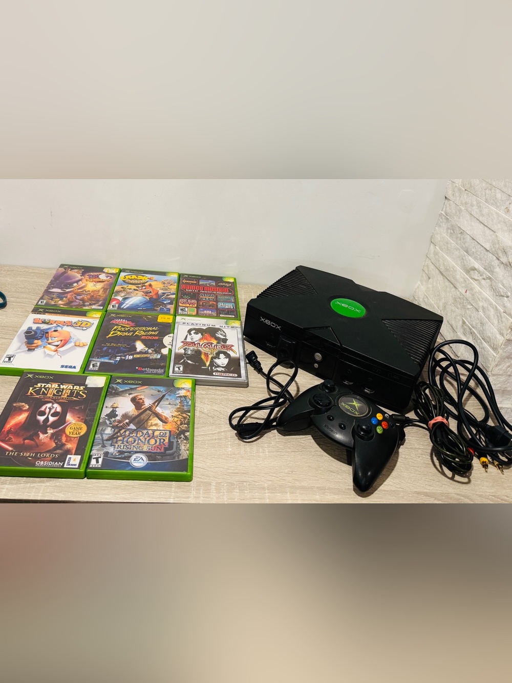 Original Microsoft Xbox Console Bundle - Controller, Cables & 8 Games - Tested